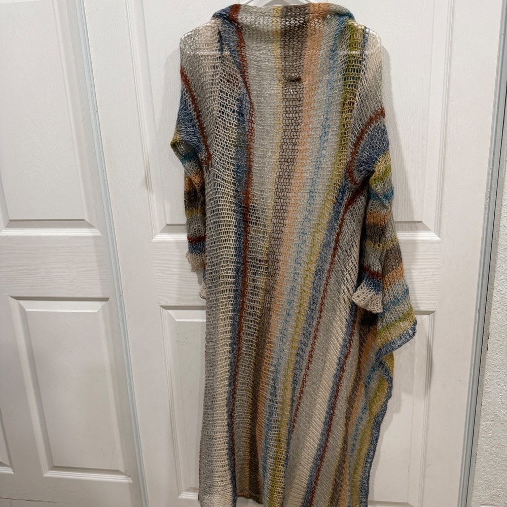 Relais Mohair Blend Open Knit Duster Cardigan Striped Multi Color Medium - Picture 7 of 9